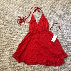 TOBI Juliet red plunging skater dress